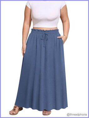 Plus Size Chiffon Maxi Skirt High Waisted Elastic Boho Beach Flowy Long